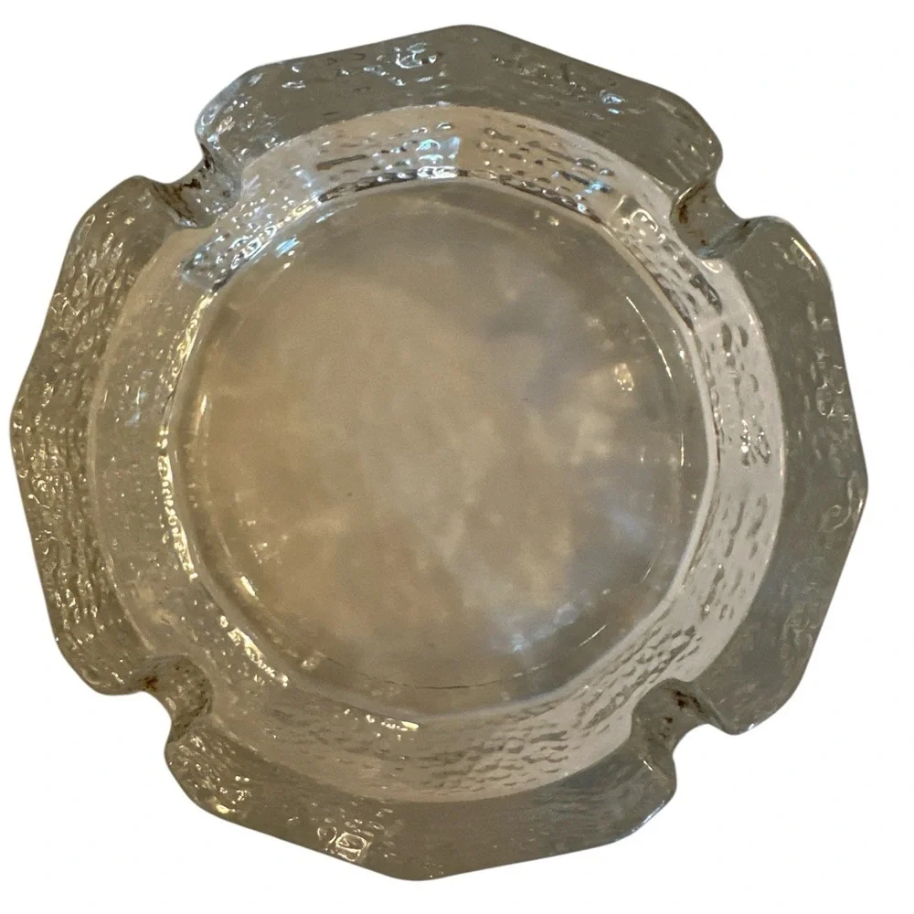 Vintage Clear Mid Century Iceberg Textured Glass Ashtray 4 Slots No Chips